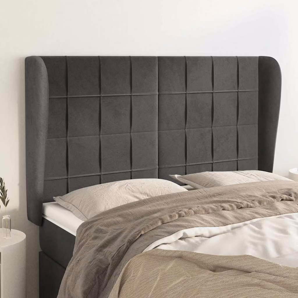 Testiera ad orecchio vidaXL in velluto grigio, L: 147 cm, P: 23 cm, H: 118/128 cm