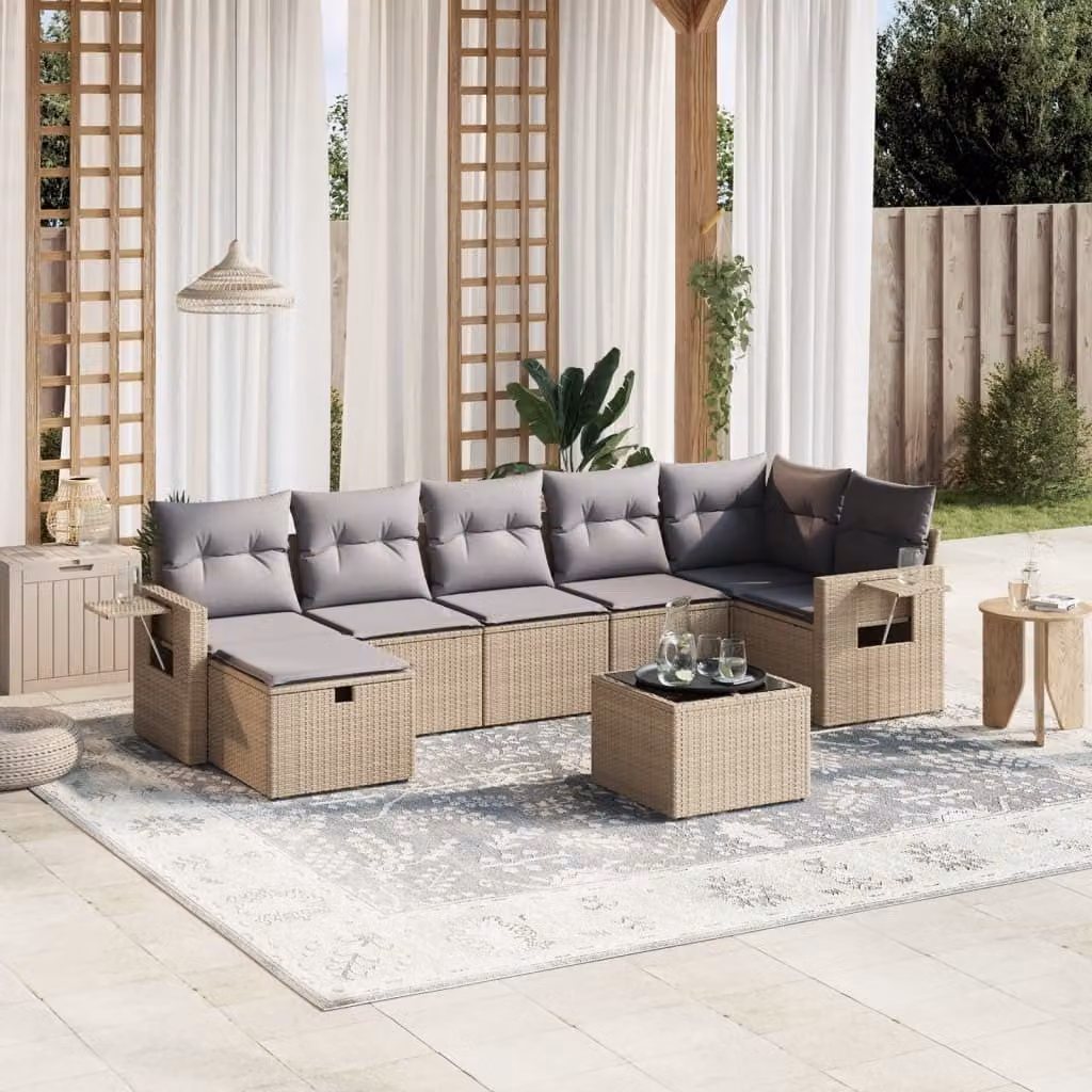 Maison Exclusive - Set Divano da Giardino 8 pz con Cuscini Beige Misto Polyrattan