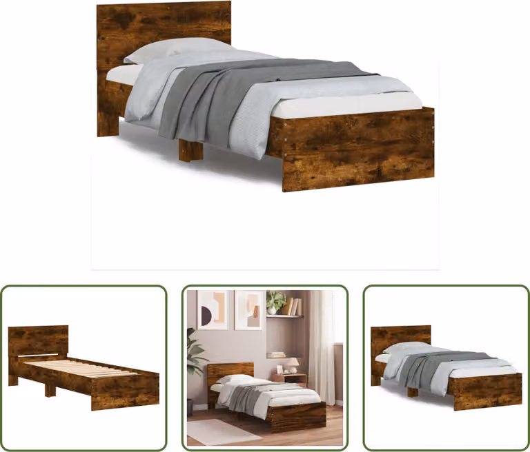 The Living Store Giroletto con testiera in rovere fumé 90x200 cm Materiale a base di legno