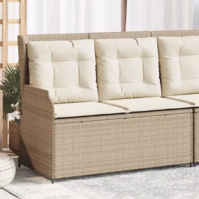 Panca Reclinabile da Giardino Outsunny con Cuscini in Polyrattan e Metallo, Colore Beige e Bianco