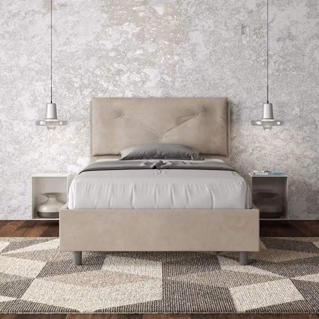 Letto imbottito Ityhome in microfibra beige con rete, L: 110 cm, P: 212 cm, H: 125 cm