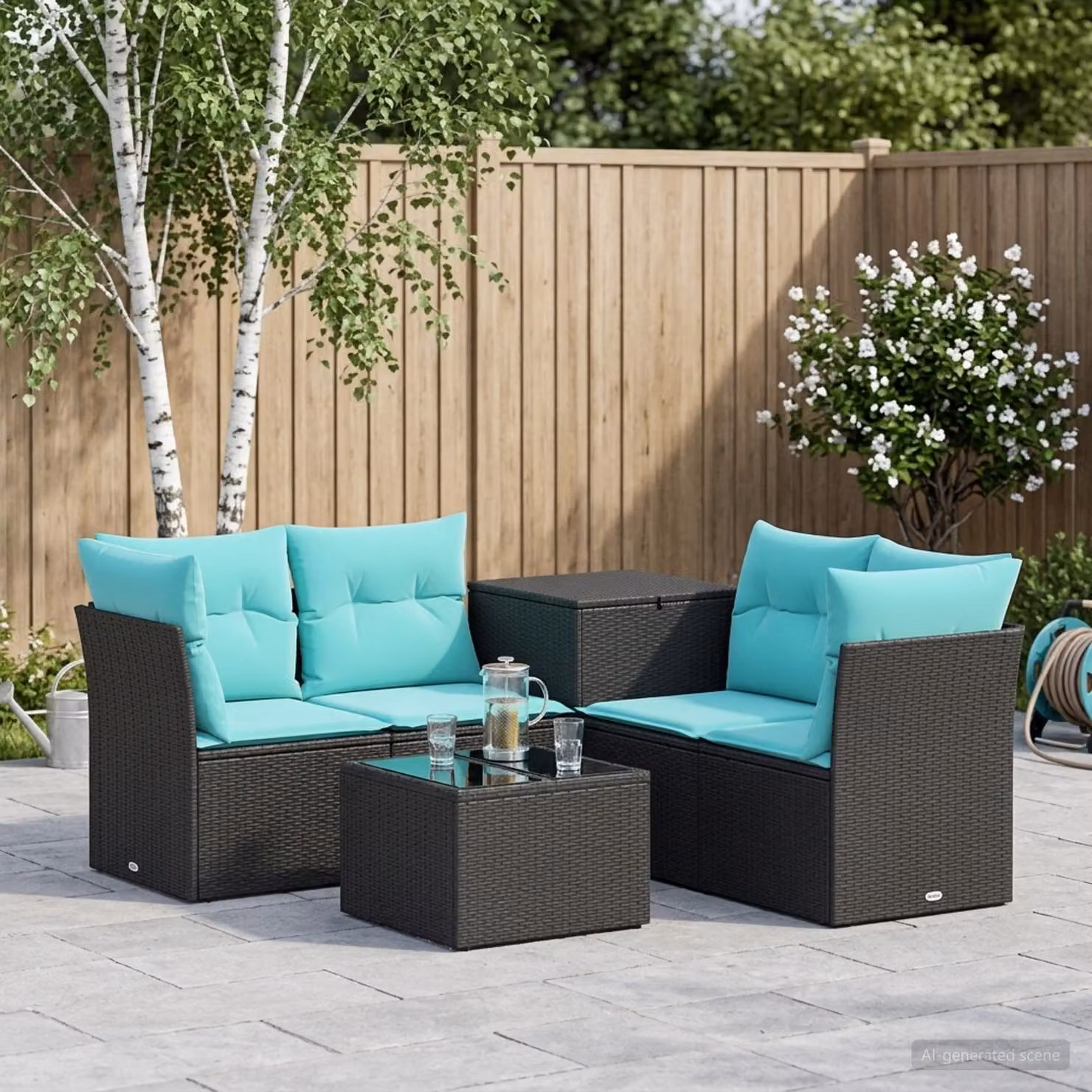 vidaXL Set di divani 6 pz Nero e Blu 55 x 55 x 37 cm