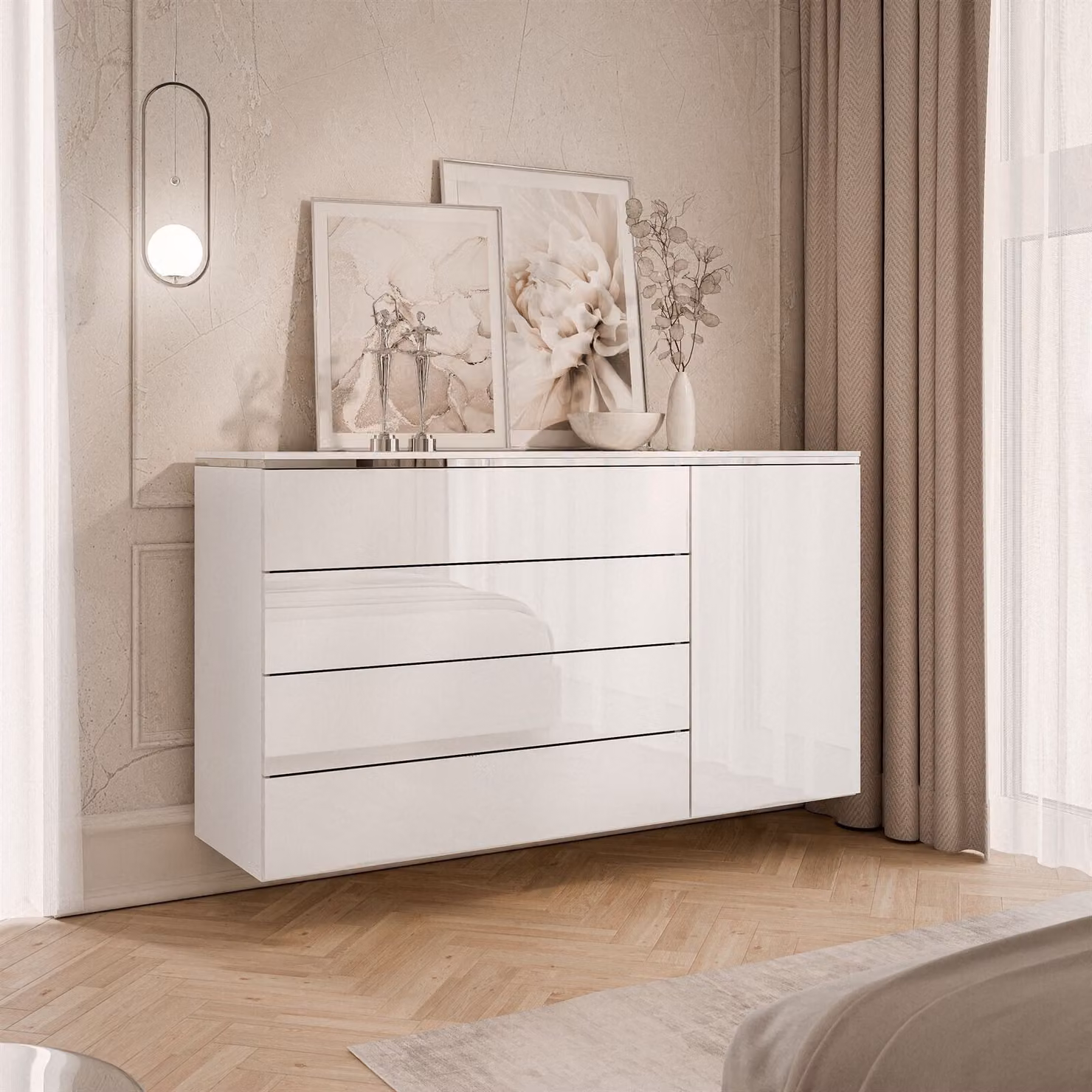 Comodino con cassetti AURORA SILVER 4S1D