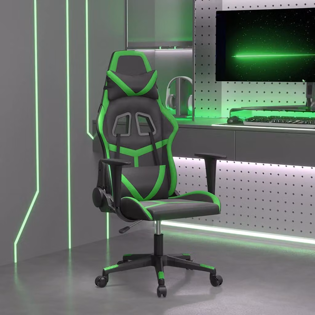 Sedia da Gaming vidaXL in Similpelle Nero e Verde con Poggiatesta e Ruote