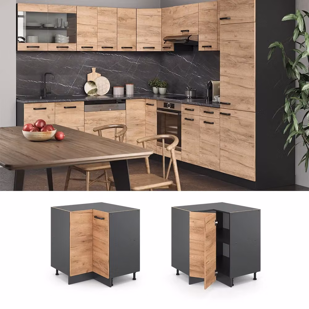 Mobile ad angolo per cucina Vicco R-Line in rovere e antracite, L: 75.6 cm – 2