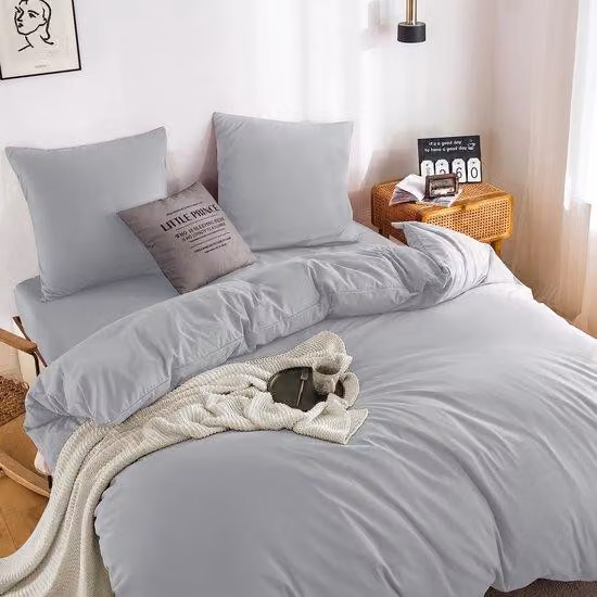 Set di lenzuola Ibbenzoa® 135x200 cm, 100% microfibra spazzolata, 130 g/m², color grigio chiaro – include federa 80x80 cm, traspirante, cerniera YKK, Oeko-Tex