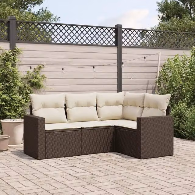 Set Divano da Giardino 4 pz con Cuscini-Sofa da Giardino-Divanetto da esterno Marrone in Polyrattan 992079
