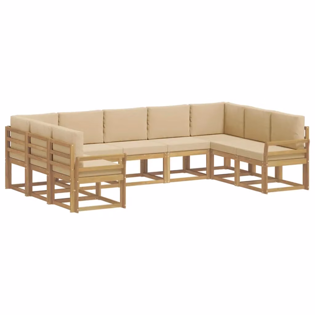 Set di divani da esterno moderno vidaXL in legno di acacia con cuscini, Bianco e Beige – 2