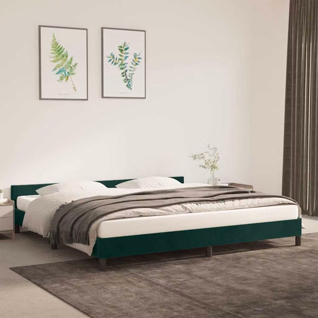 vidaXL Giroletto imbottito in velluto verde scuro con doghe in legno L/P: 200 x 200 cm