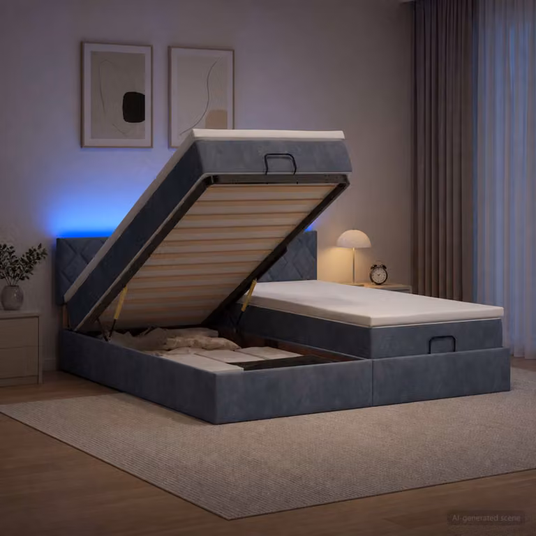 Letto Ottomano con Materasso e LED vidaXL, Grigio e Bianco, L/P/H: 200 x 200 x 88 cm