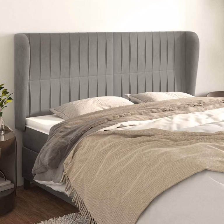 Testiera ad orecchio vidaXL in velluto grigio chiaro L: 163 cm, P: 23 cm, H: 118/128 cm
