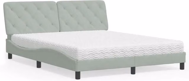 Letto moderno vidaXL in velluto grigio e bianco con materasso in schiuma L/P/H: 218 x 160 x 74,5 cm