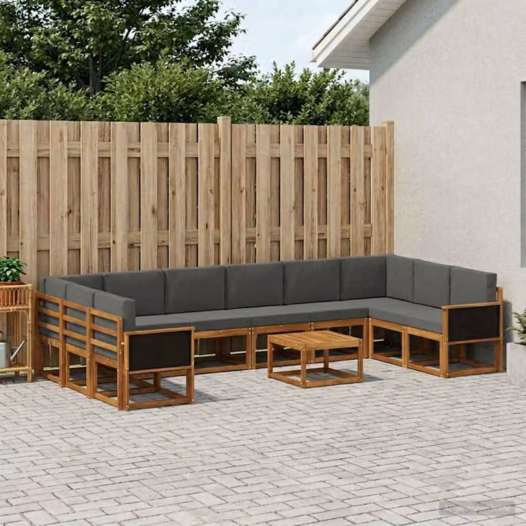 Set di divani da esterno vidaXL 11 pezzi in legno di acacia con cuscini, beige e antracite