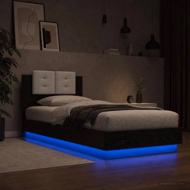 Struttura letto con testata Rovere Nero Legno ingegnerizzato 3429667