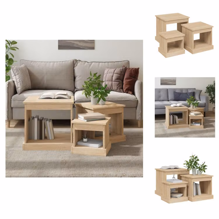 vidaXL Set di tavolini 3 pezzi in legno di quercia Sonoma - Tavolini da caffè