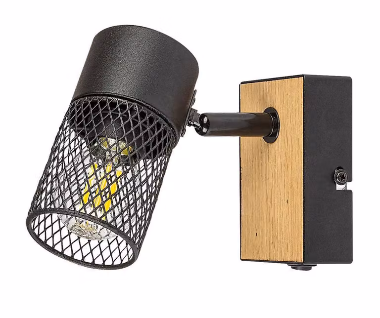 Rabalux 71151 Faretto da soffitto 1 Spot Metta, E14 in legno, marrone-nero, rotondo, stile industriale, ø60 mm