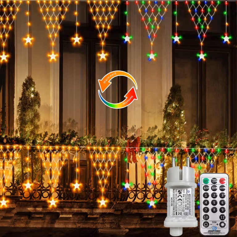 Catena luminosa a LED effetto stelle, 4 metri, 196 luci, 11 modalità, con telecomando