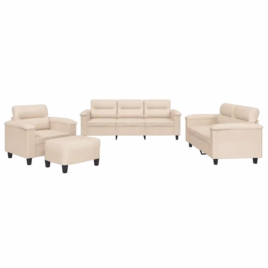 Set di Divani Moderno vidaXL in Microfibra Beige con Ottoman e Cuscini per Soggiorno – 2