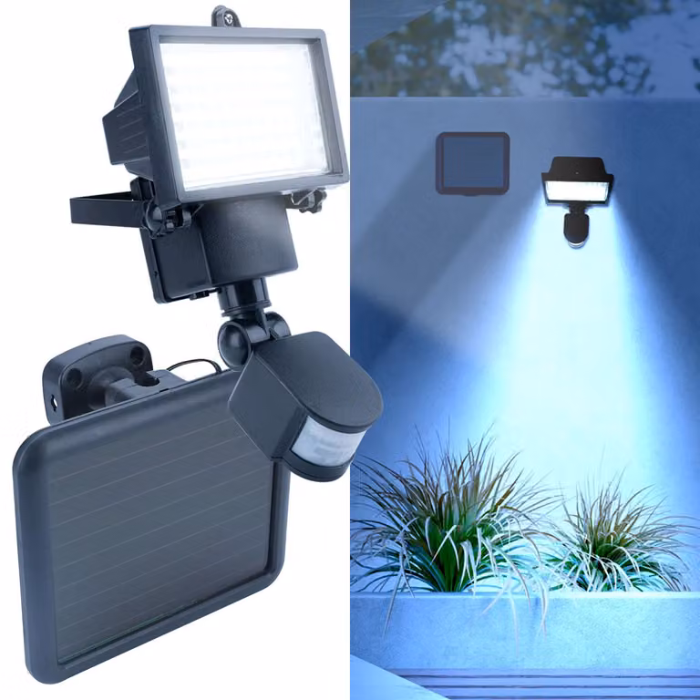 Fareto LED solare per esterni, con sensore PIR a 180°, 12 W, particolarmente luminoso, con 750 lumen, grado di protezione IP44, completamente autonomo grazie al pannello solare, emette una luce bianca e piacevole