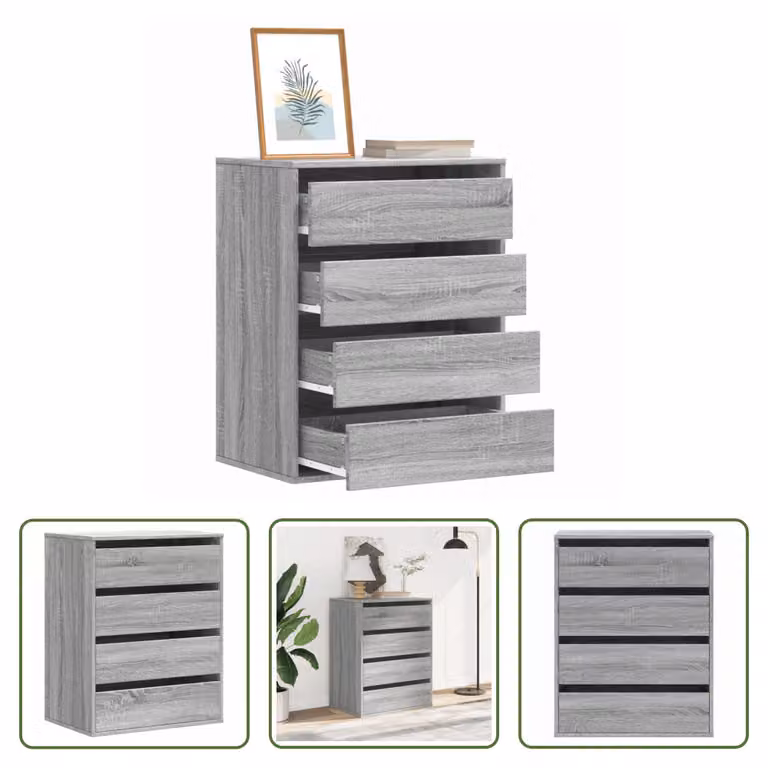 The Living Store Cassettiera Grey Sonoma 60x41x76 cm Materiale a base di legno
