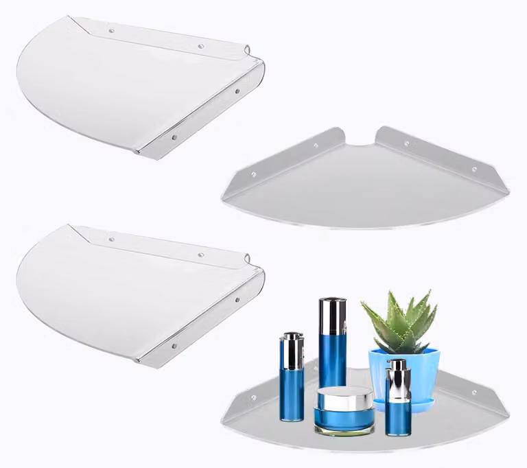 Set di 4 mensole angolari in acrilico, dimensioni 21x21 cm, trasparenti, da montare a parete