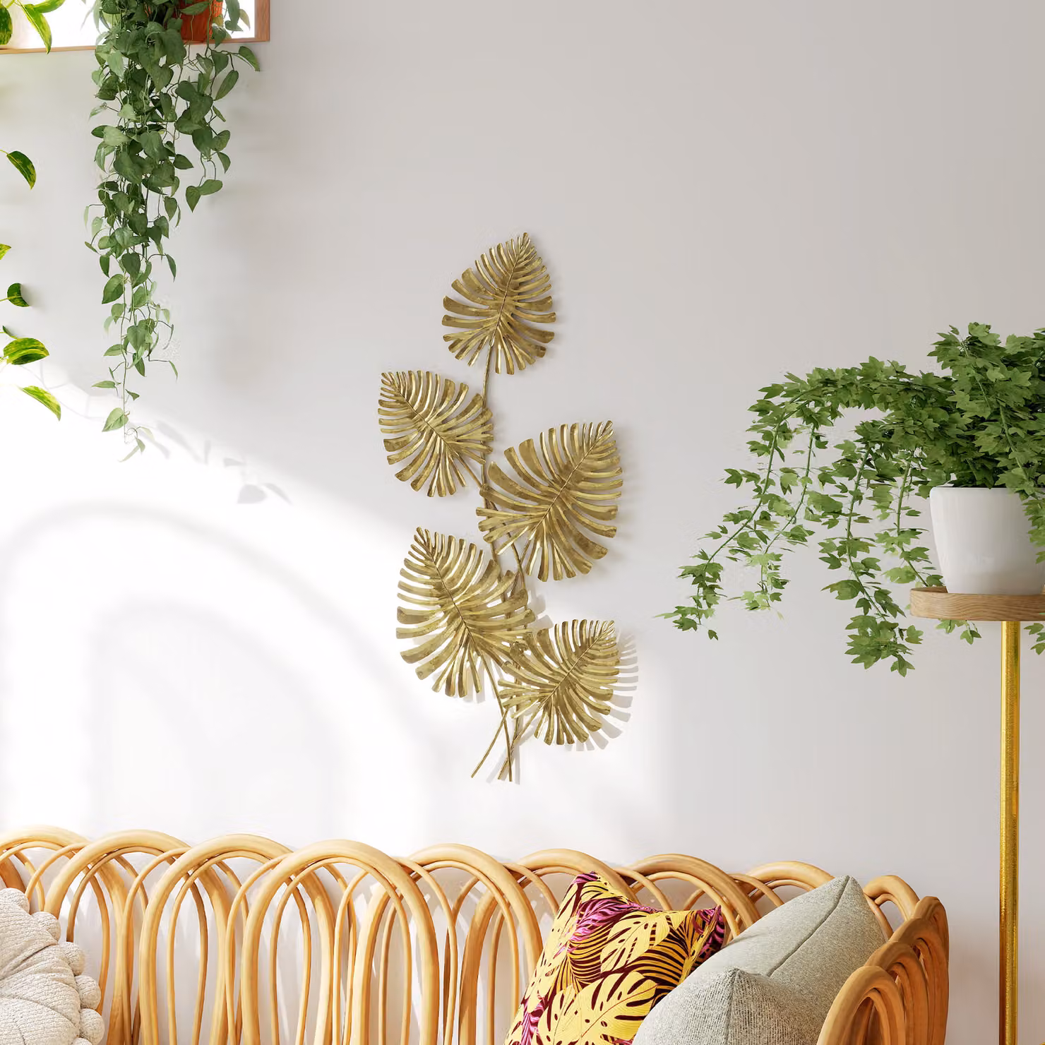 Decorazione da parete HOMCOM con 5 foglie di Monstera in metallo dorato, stile moderno e botanico, L: 83 cm, P: 2,5 cm, H: 39 cm – 2