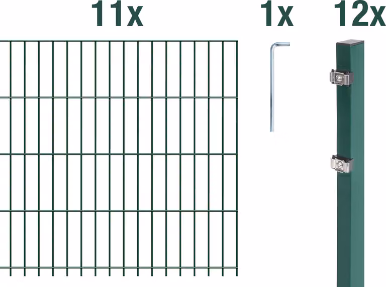 Alberts 672164 Recinzione a doppia rete metallica come set completo da 24 pezzi, plastificata, verde, altezza 143 cm, lunghezza 27,5 m
