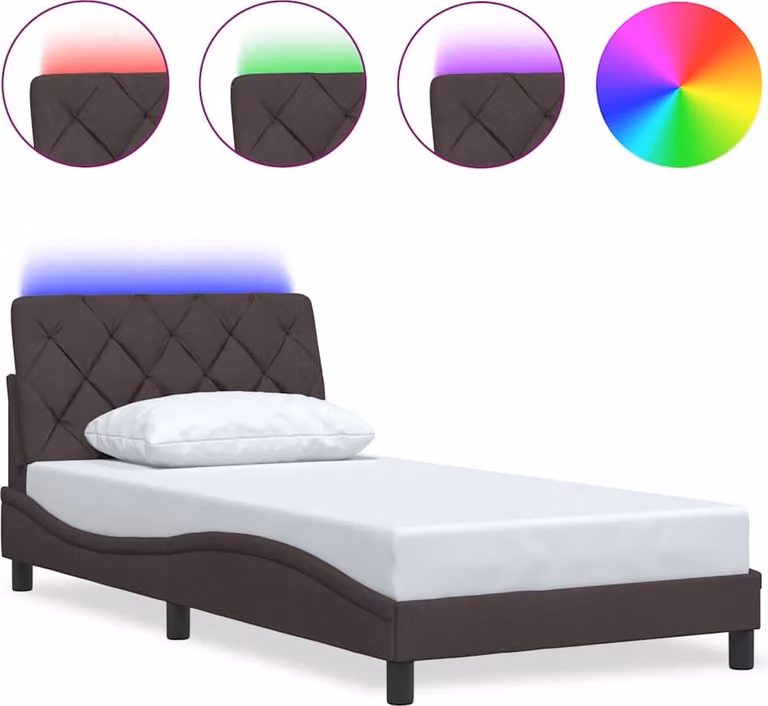 Struttura letto con LED senza materasso Tessuto marrone scuro 100x200 cm