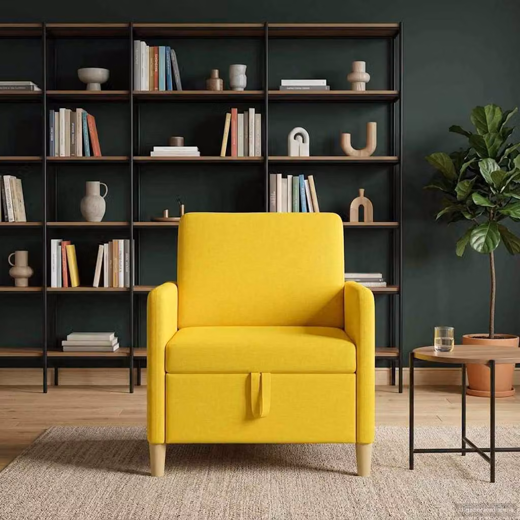 Divano moderno vidaXL con contenitore e seduta apribile, colore giallo, L: 78 cm, P: 72 cm, H: 87 cm