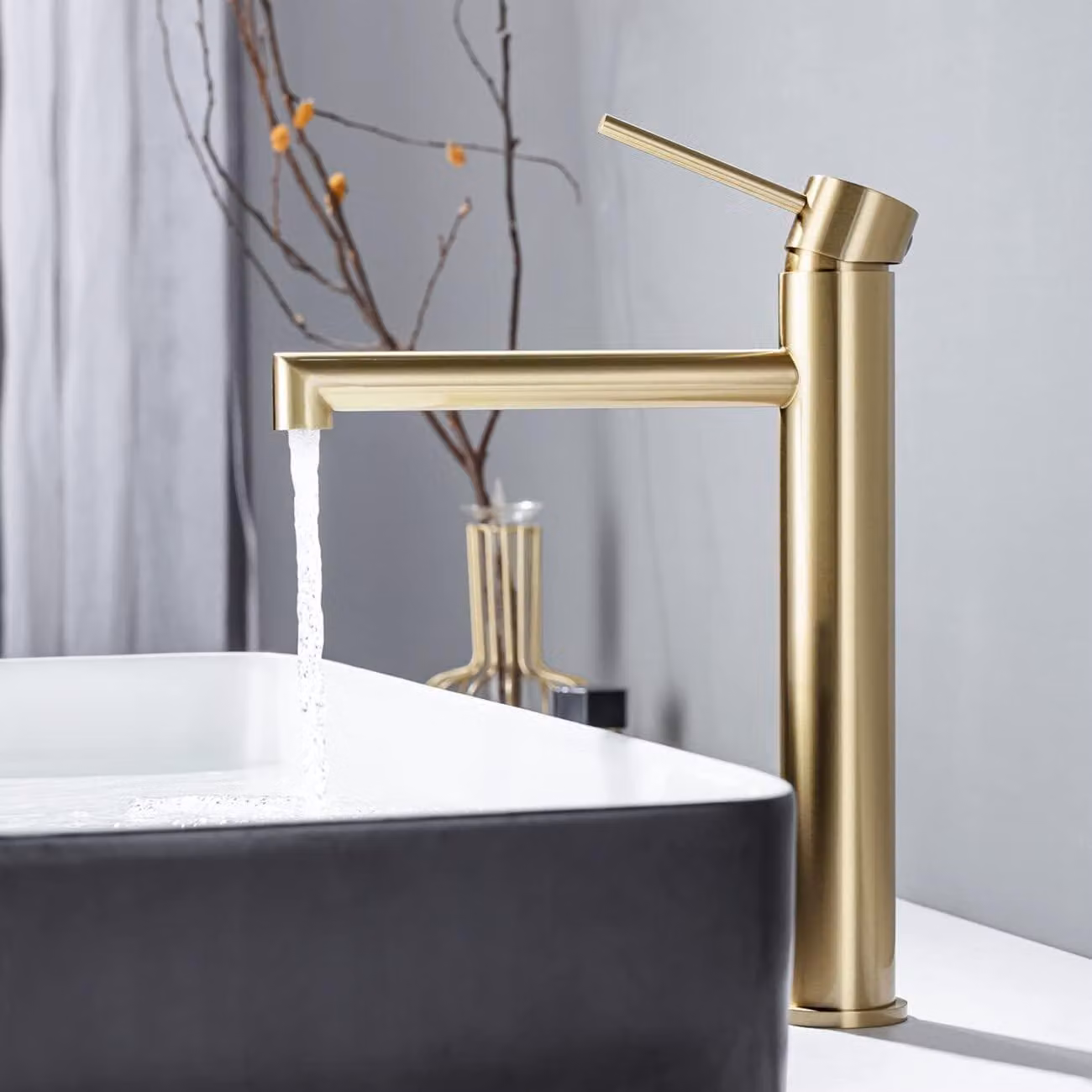 Rubinetto da lavabo miscelatore monocomando - Altezza 282 mm - Cartuccia in Vetroceramica - Oro - Per lavabo bagno
