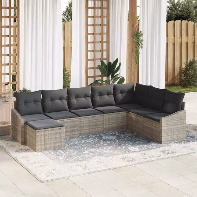 Set di divani 8 pz Grigio chiaro polyrattan 3346842