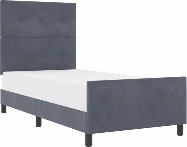 Letto singolo moderno DESIGN IN con testiera in velluto grigio e struttura in legno di pino, L/P/H: 200 x 80 x 128 cm