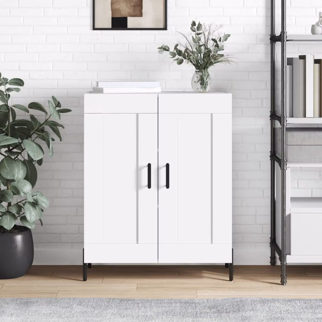 Credenza bianca vidaXL in legno multistrato e metallo L: 69,5 cm, P: 34 cm, H: 90 cm