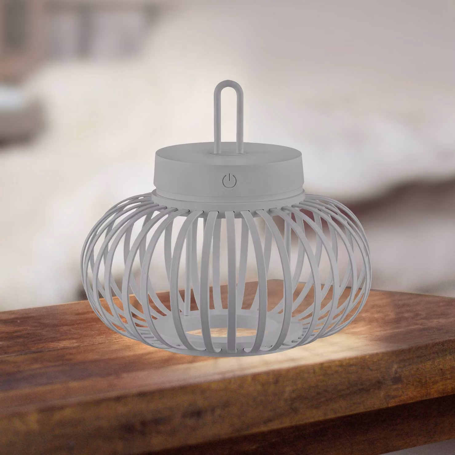 JUST LIGHT. GmbH Lampada LED da tavolo ricaricabile Akuba grigio-beige 22cm Akuba, dimmerabile, Alluminio / Grigio / Zincato, Soggiorno / Sala da pranzo, bambù, Moderno