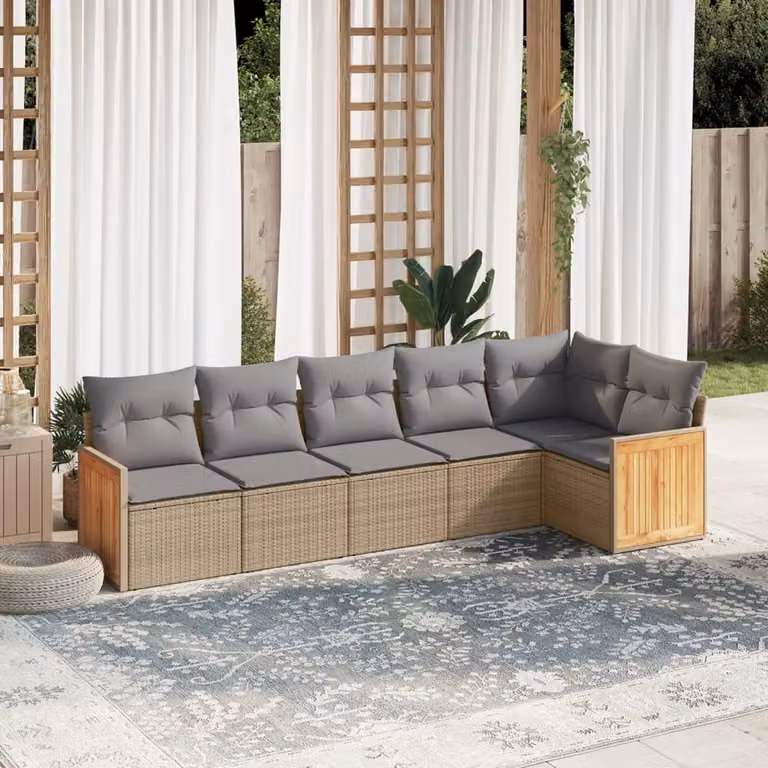 Maison Exclusive - Set Divano da Giardino 6 pz con Cuscini Beige in Polyrattan