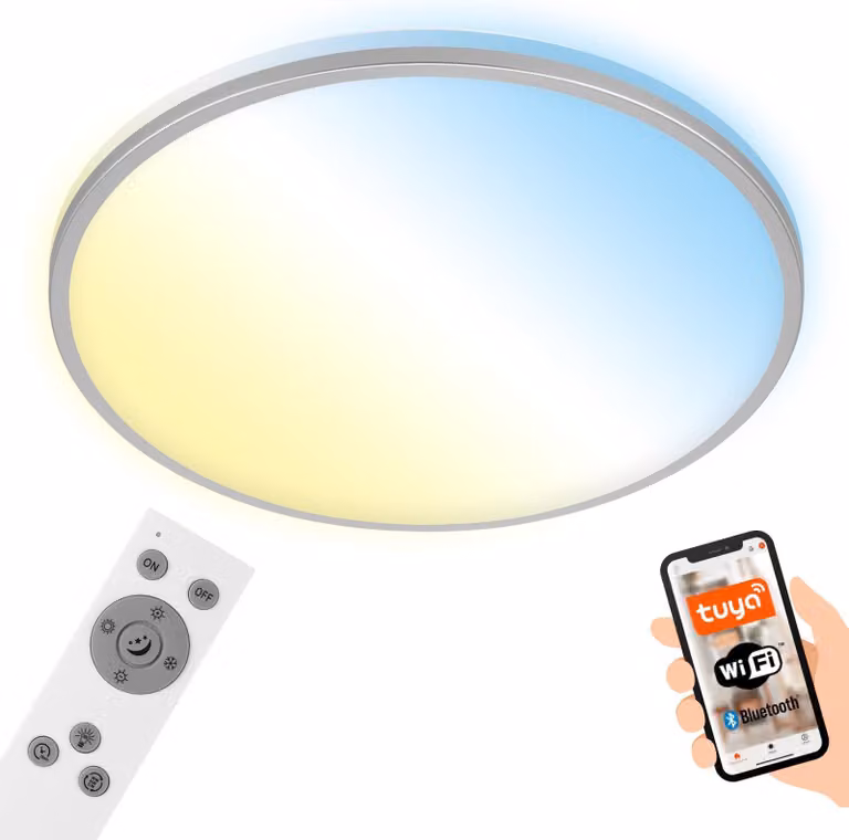 Lampada da soffitto a LED CCT WiFi Bluetooth App 24W argento metallo-plastica Briloner