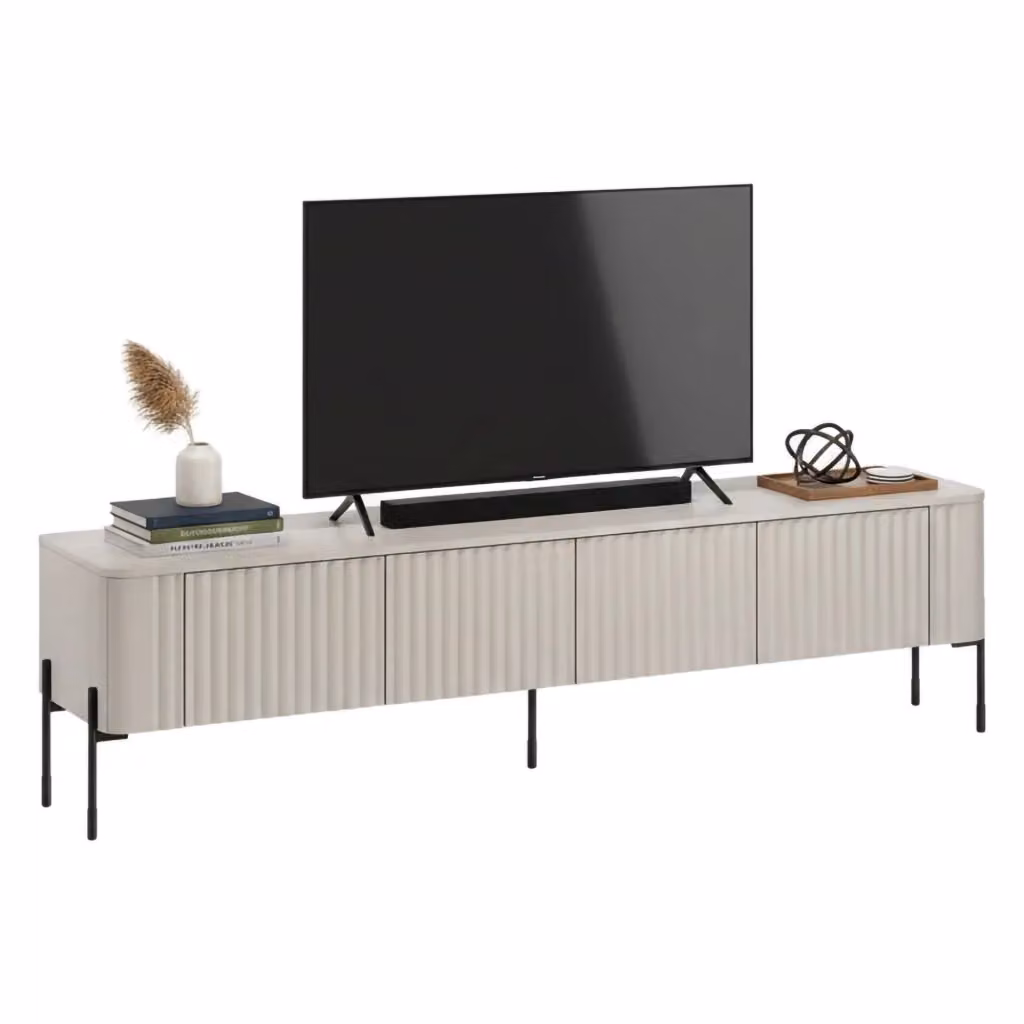 Mobile porta TV Brembana DMORA, Madia da salotto moderna con quattro ante battenti, Beige, L: 190 cm, P: 39,6 cm, H: 50 cm – 2