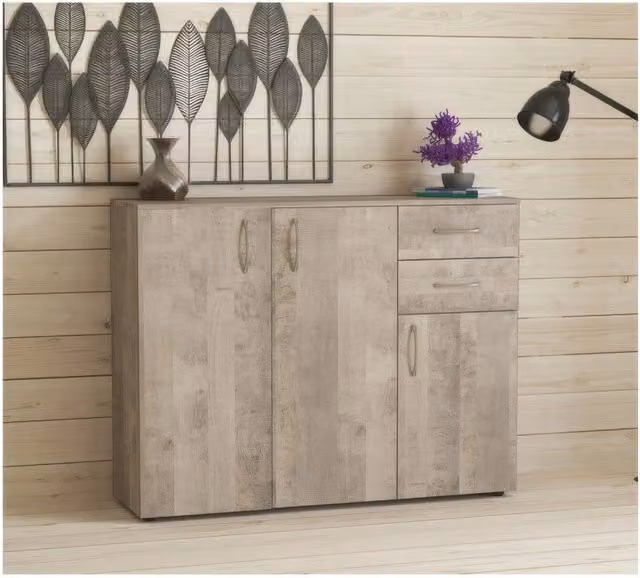Mobile Multiuso in Kit Rovere Platino 102 x 35,5 x h 92,5 cm a 3 Ante e 2 Cassetti