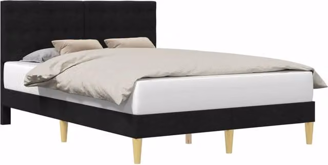 Letto matrimoniale con testiera in tessuto nero e struttura in legno MDF L: 160 cm, P: 200 cm, H: 164 cm