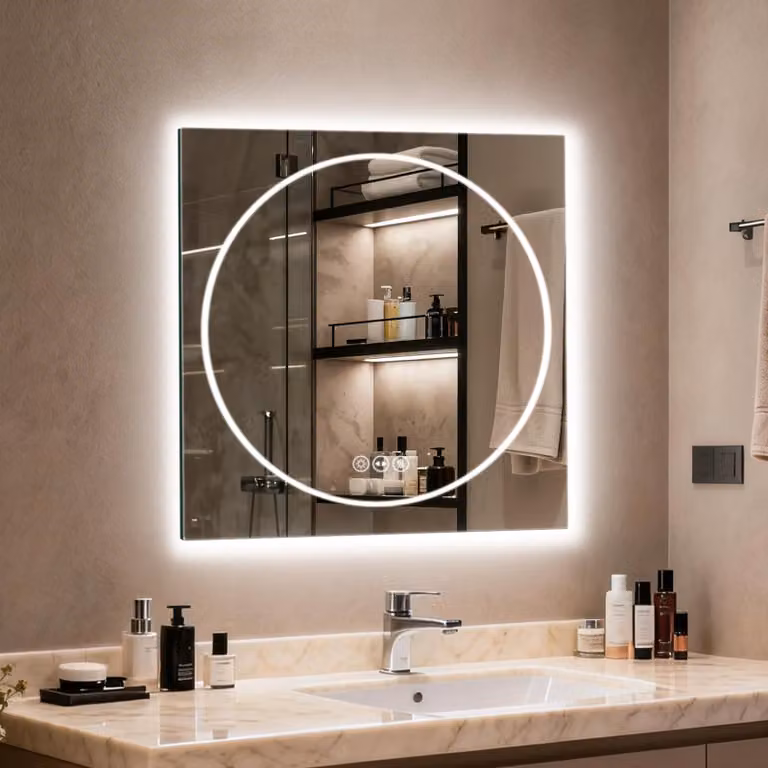 Specchio da bagno a LED, 70x70 cm, con dimmer, 3 tonalità di luce, antiappannamento