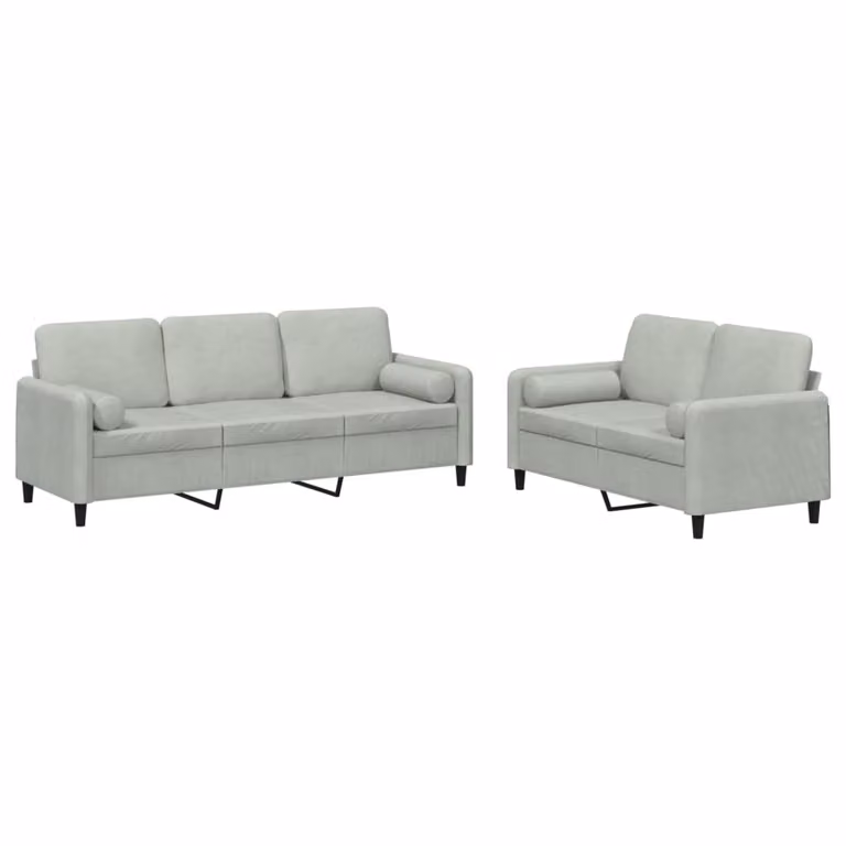 Set di Divani 2 pz con Cuscini Grigio Chiaro in Velluto