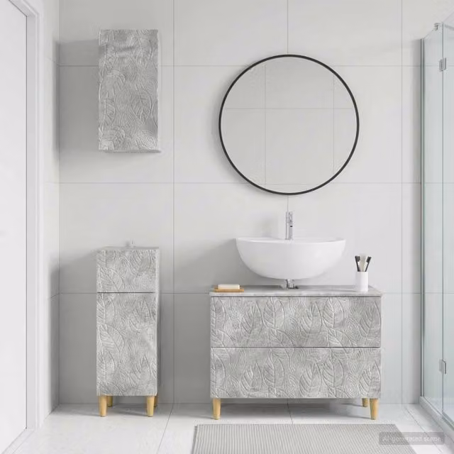 Set di mobili da bagno minimalisti vidaXL in 3 pezzi, composto da mobile lavabo e pensili, colore grigio, con ripiani e cassetti interni