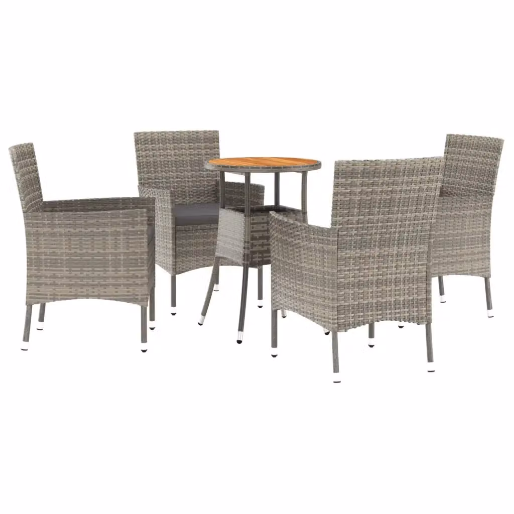 Set Bistrò da Giardino vidaXL 5 pz in Polyrattan e Legno di Acacia Grigio – 2