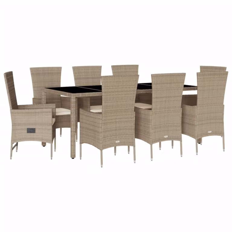 vidaXL set da pranzo da giardino 9 pezzi con cuscini Beige poly rattan