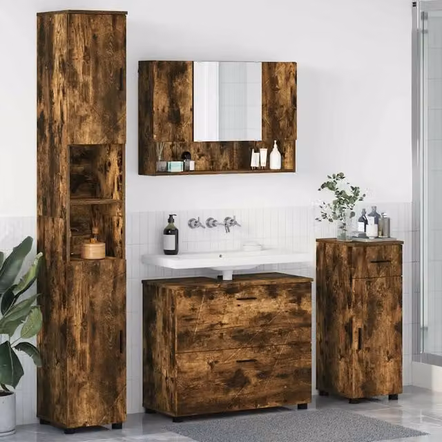 Set di mobili per il bagno 4 pz Rovere fumé 3393058