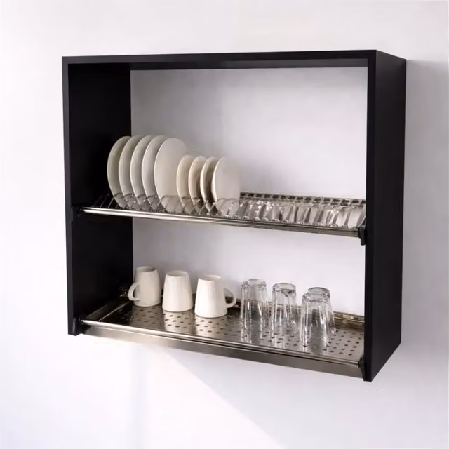 Pensile Scolapiatti Calandrelli Nero con Ripiani Interni e Portabicchieri H 72 x L 90 x P 33 cm