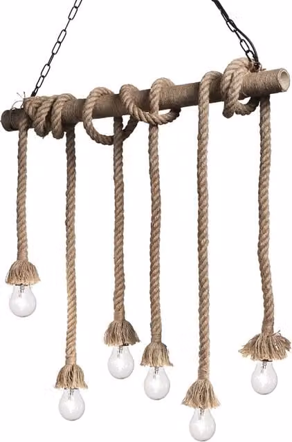 Lampada a sospensione IDEAL LUX in stile rustico con 6 luci E27 in metallo e tessuto marrone – 1