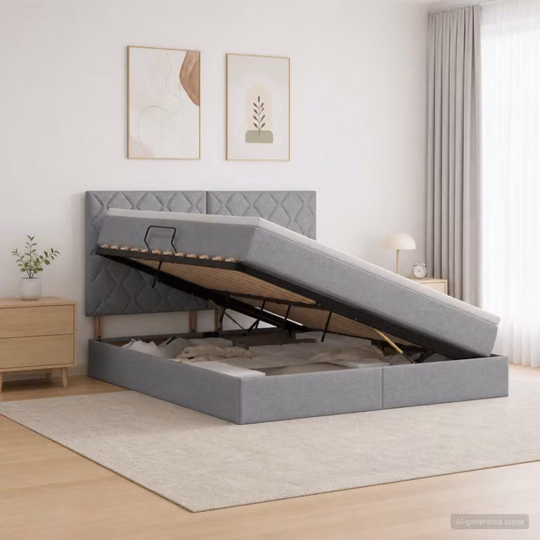 Letto con contenitore vidaXL Grigio con illuminazione LED e porta USB, L/P/H: 200 x 140 x 44 cm