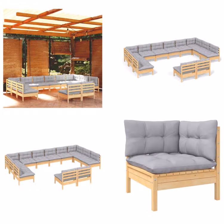 vidaXL Set salotto da giardino 12 pezzi con cuscini grigi in pino massiccio - Set salotto da giardino - Set salotto da giardino - Set arredo giardino - Set arredo giardino