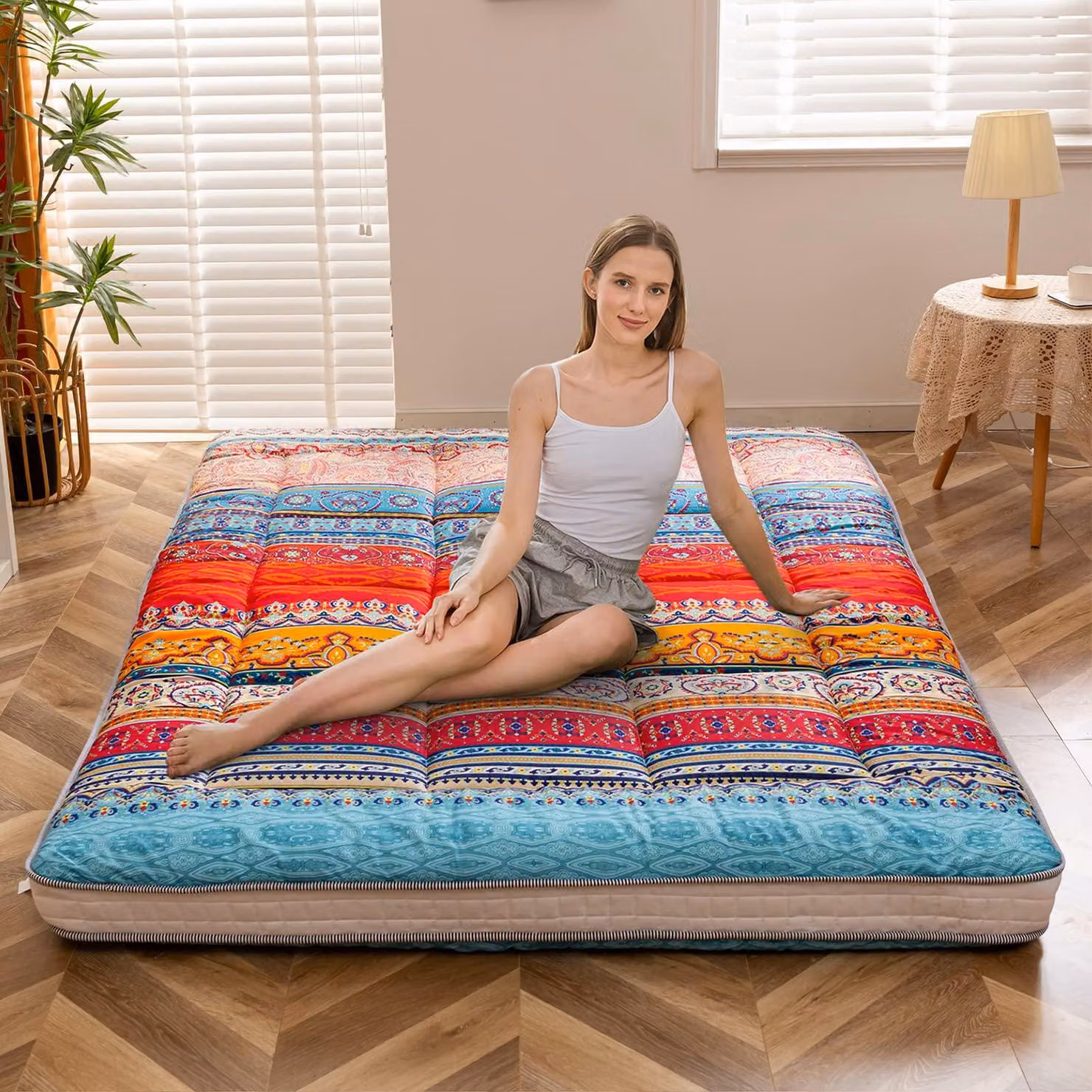 Materasso da futon modello Bohemian A, 90x190 cm, in memory foam, arrotolabile